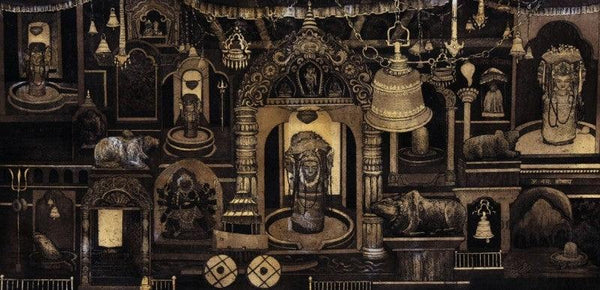 Religious printmaking titled 'Four Faces Of Shiva', 20x40 inches, by artist Seema Shah on Paper