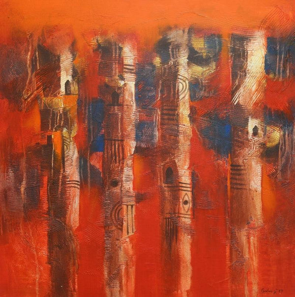 Abstract acrylic painting titled 'Four Mundas', 67x37 inches, by artist Balaji Ubale on Canvas