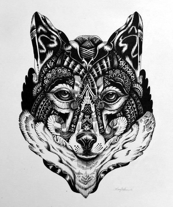 Animals pen drawing titled 'Fox 1', 15x11 inches, by artist Kushal Kumar on Paper