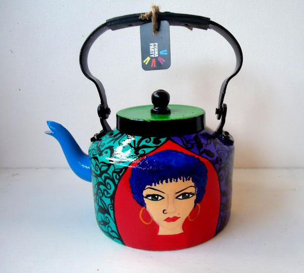 Lifestyle craft titled 'Free Spirit Women Tea Kettle', 9x9x7 inches, by artist Rithika Kumar on Aluminium