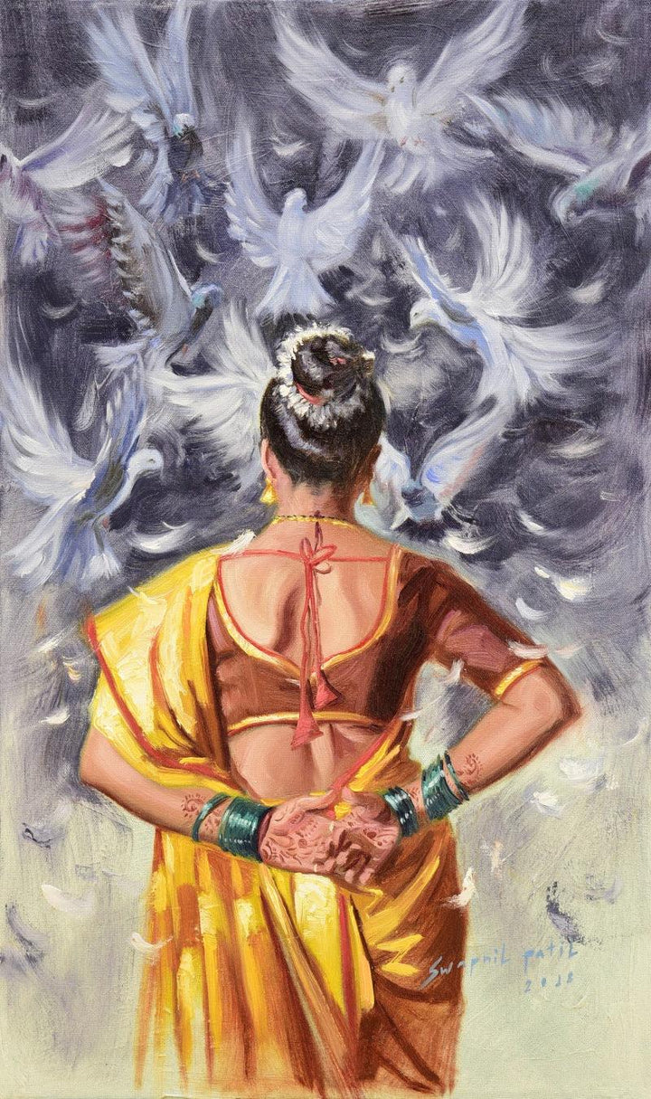 Figurative oil painting titled 'Free Thoughts', 30x18 inches, by artist Swapniil Paatil on Canvas