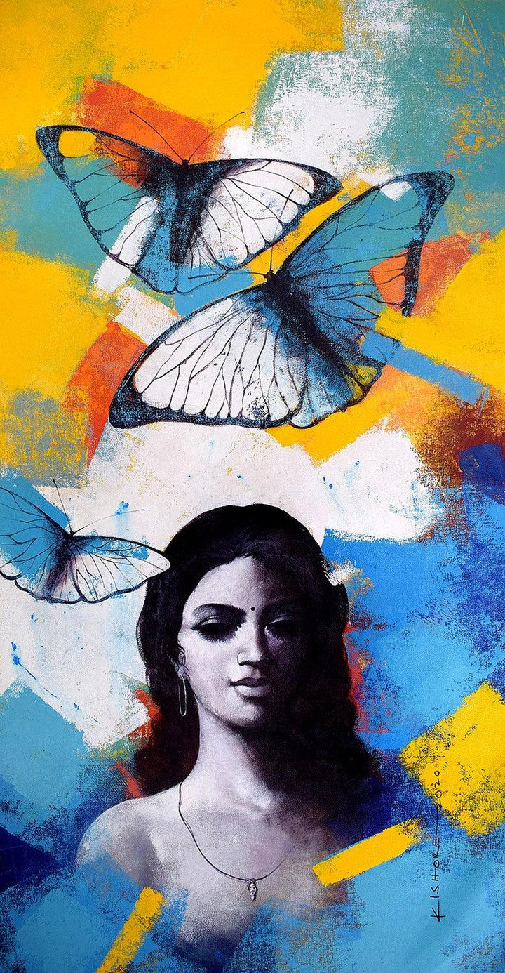 Figurative acrylic painting titled 'Freedom of beauty 11', 48x24 inches, by artist Kishore Pratim Biswas on Canvas