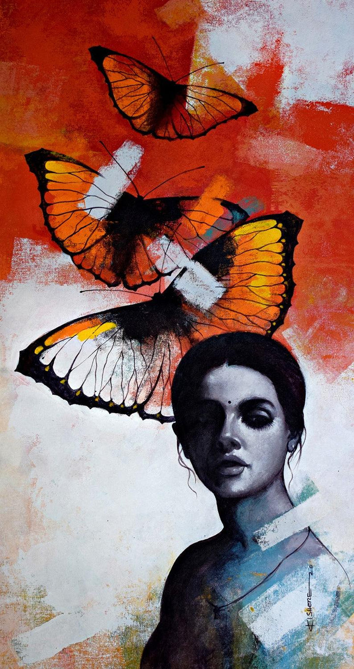 Figurative acrylic painting titled 'Freedom of beauty 14', 48x24 inches, by artist Kishore Pratim Biswas on Canvas