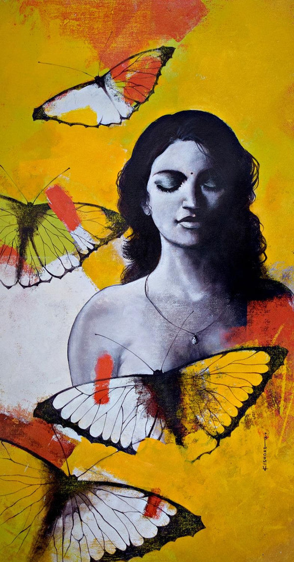 Figurative acrylic painting titled 'Freedom of beauty 15', 48x24 inches, by artist Kishore Pratim Biswas on Canvas