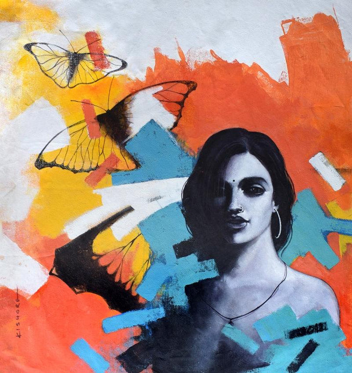 Figurative acrylic painting titled 'Freedom of Beauty18', 36x36 inches, by artist Kishore Pratim Biswas on Canvas