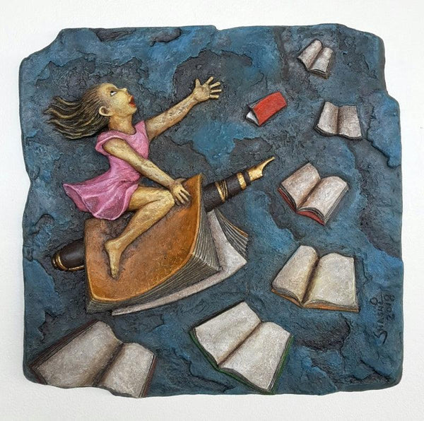 Figurative mixed media titled 'Freedom Of Education', 22x22 inches, by artist Shashikant Charbe on Fiberglass On Board