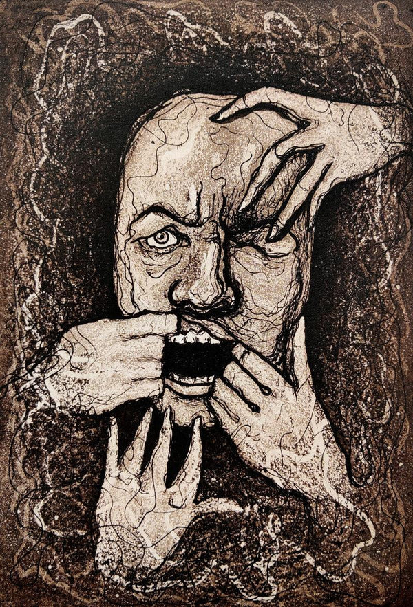 Figurative printmaking titled 'Freedom Of Speech', 7x6 inches, by artist Prachi Sahasrabudhe on Paper