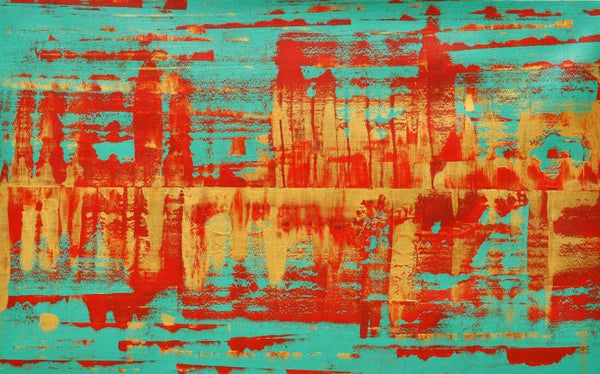 Abstract acrylic painting titled 'Frequencies', 23x38 inches, by artist Sumit Mehndiratta on Canvas