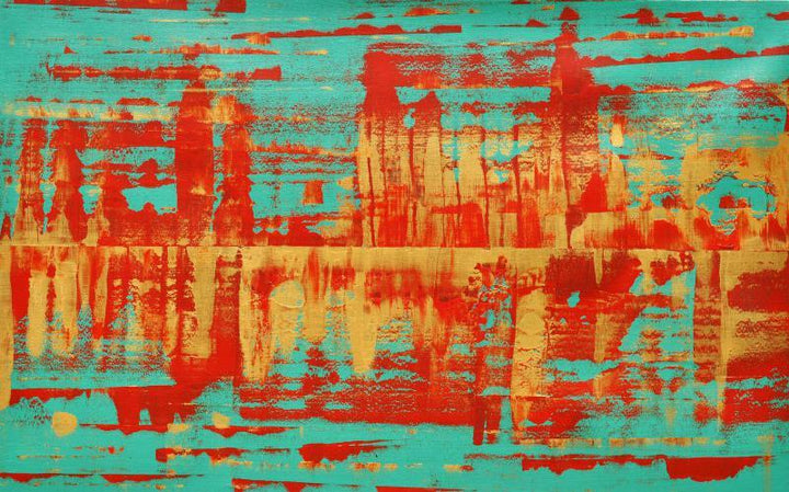 Abstract acrylic painting titled 'Frequencies', 23x38 inches, by artist Sumit Mehndiratta on Canvas