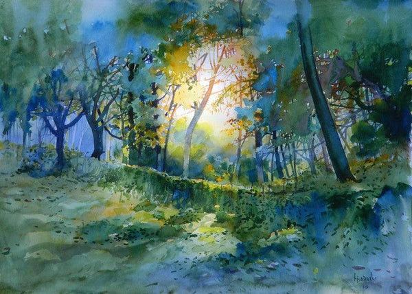 Nature watercolor painting titled 'Fresh Air', 11x16 inches, by artist Bijay Biswaal on Paper