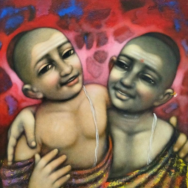 Religious acrylic painting titled 'Friend 1', 24x24 inches, by artist Apet Pramod on Canvas