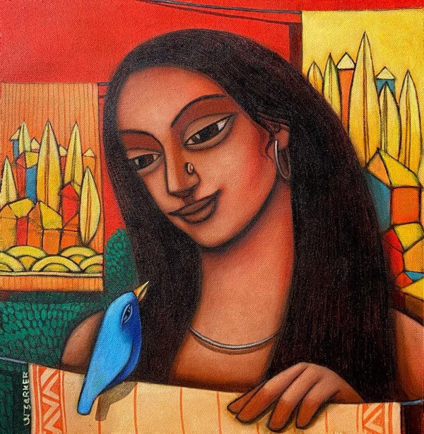 Figurative acrylic painting titled 'Fullsizerender 3', 14x14 inches, by artist Aniruddha Sarker on Canvas