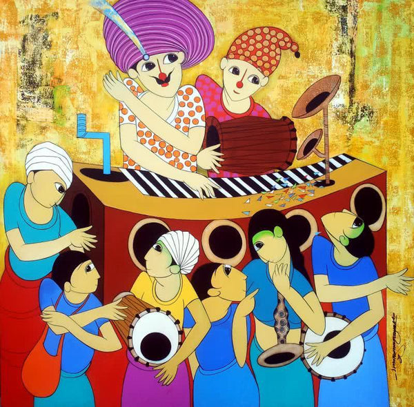 Anime acrylic painting titled 'Funny Movement', 48x36 inches, by artist Dnyaneshwar Bembade on Canvas