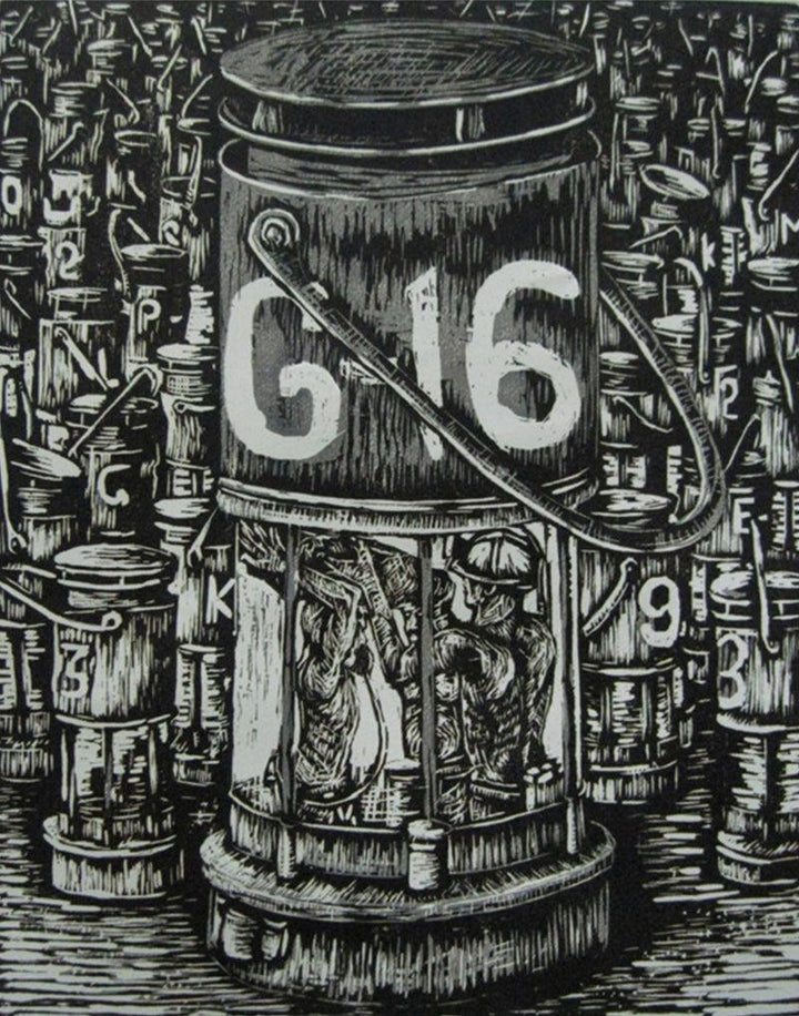 Figurative printmaking titled 'G 16', 24x12 inches, by artist Partha Dutta on Paper