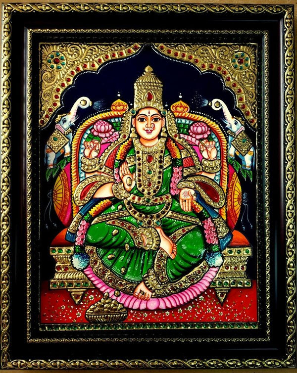 Religious tanjore traditional art titled 'Gajalakshmi Tanjore Painting 1', 15x12 inches, by artist VANI VIJAY on Plywood