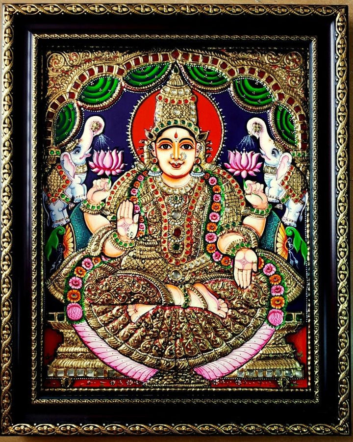 Religious tanjore traditional art titled 'Gajalakshmi Tanjore Painting 3', 15x12 inches, by artist VANI VIJAY on Plywood