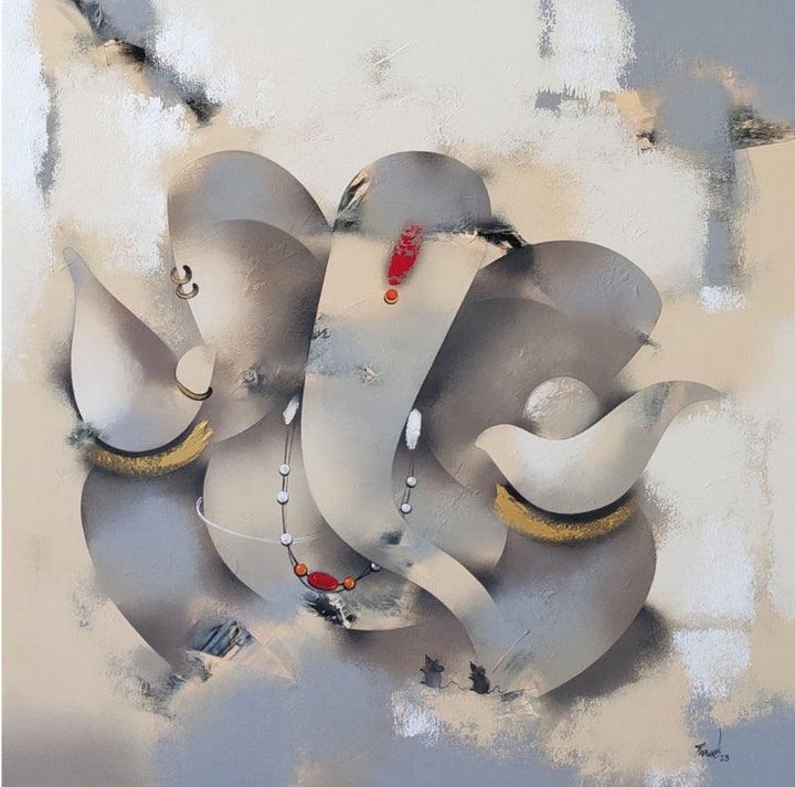 Religious acrylic painting titled 'Gajanana', 30x30 inches, by artist Paras Parmar on Canvas