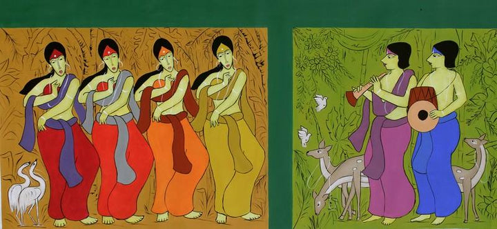 Figurative acrylic painting titled 'Gala', 26x56 inches, by artist Chetan Katigar on Canvas