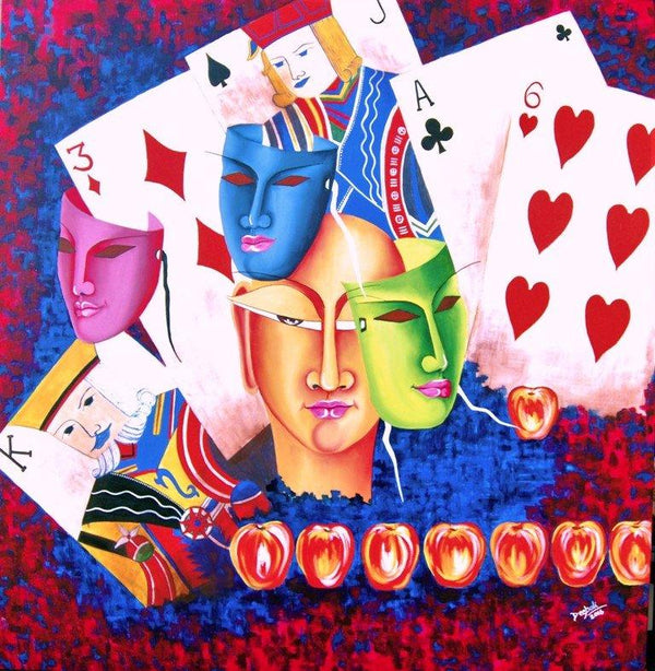 Expressionist acrylic painting titled 'Gamble Of Life', 48x48 inches, by artist Deepali Mundra on Canvas