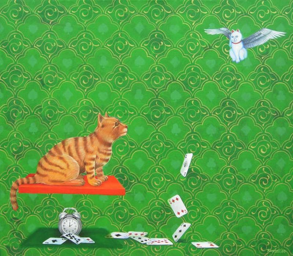 contemporary acrylic painting titled 'Game And Luck', 42x42 inches, by artist Kushal Kumar on Canvas