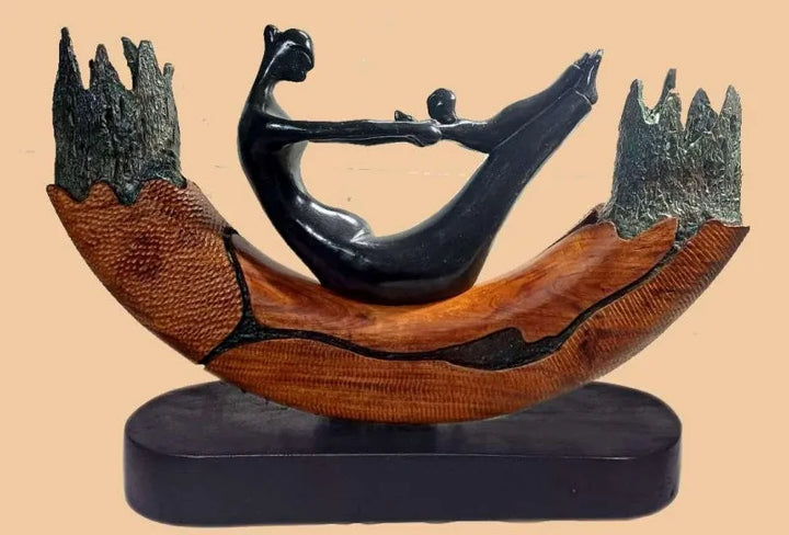 Figurative  sculpture titled 'Game', 16x28 inch, by artist Subrata Paul on Bronze, Wood