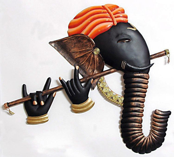 Lifestyle craft titled 'Ganesh Bansuri', 16x17 inches, by artist Nitesh on Wrought Iron