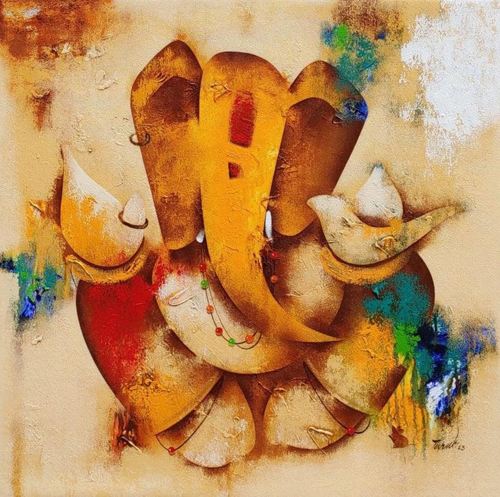 Religious acrylic painting titled 'Ganesha', 30x30 inches, by artist Paras Parmar on Canvas