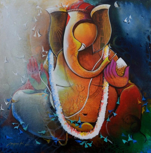 contemporary acrylic painting titled 'Ganesha 25', 30x30 inches, by artist Anupam Pal on canvas