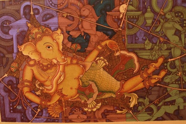 Religious acrylic painting titled 'Ganesha 3', 48x24 inches, by artist Manikandan Punnakkal on Canvas