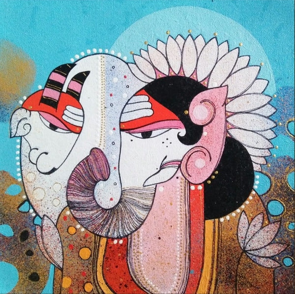 Religious acrylic painting titled 'Ganesha 4', 12x12 inch, by artist Pritam Chivate on Canvas