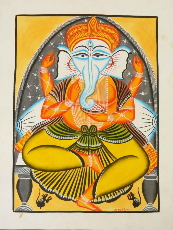 Religious watercolor painting titled 'Ganesha', 12x8 inches, by artist Amaidi Crafeteria on Paper