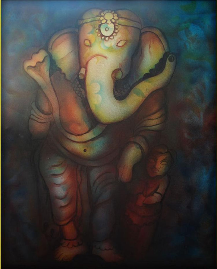 Religious mixed media titled 'Ganesha Series', 36x48 inches, by artist Sripad Kulkarni on Canvas