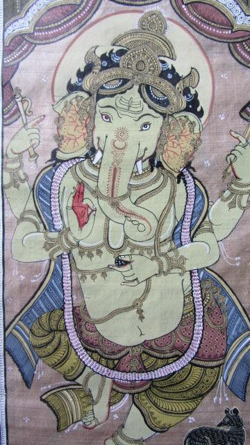 Folk Art fabric painting titled 'Ganesha Tasar Cloth Painting Iii', 20x12 inches, by artist Pradeep Swain on Cloth