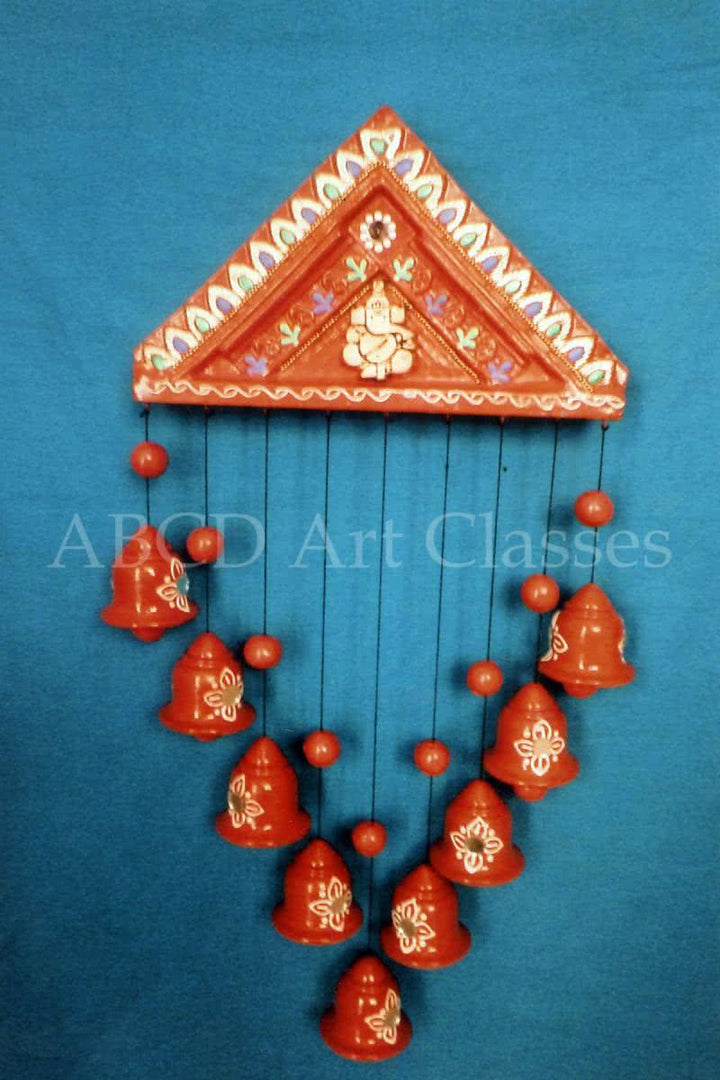 Lifestyle handicraft titled 'Ganesha Wind Chime', 15x5x3 inches, by artist ABCD- Any Body Can Draw Art Classes on Terracotta