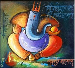 Other acrylic painting titled 'Ganesha013', 12x12 inches, by artist Sanjay Raut on Canvas Board