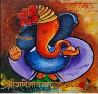 Other acrylic painting titled 'Ganesha018', 10x12 inches, by artist Sanjay Raut on Canvas Board