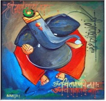 Other acrylic painting titled 'Ganesha019', 10x12 inches, by artist Sanjay Raut on Canvas Board