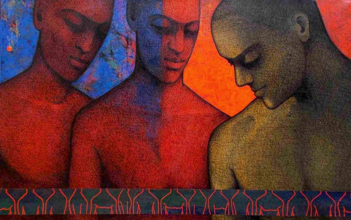 Figurative acrylic painting titled 'Gang', 30x48 inches, by artist Rajan Raghavan on Canvas