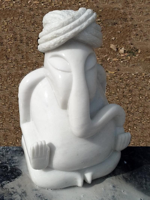 Religious sculpture titled 'Ganpati 1', 22x15x13 inches, by artist Lallan Singh on White Marble