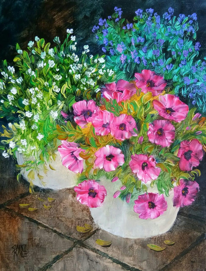 Nature oil painting titled 'Garden Glory 4', 18x14 inches, by artist Swati Kale on Canvas