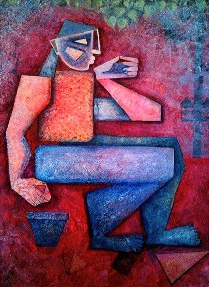 Figurative acrylic painting titled 'Gardener', 48x36 inches, by artist Amit Rajvanshi on Canvas