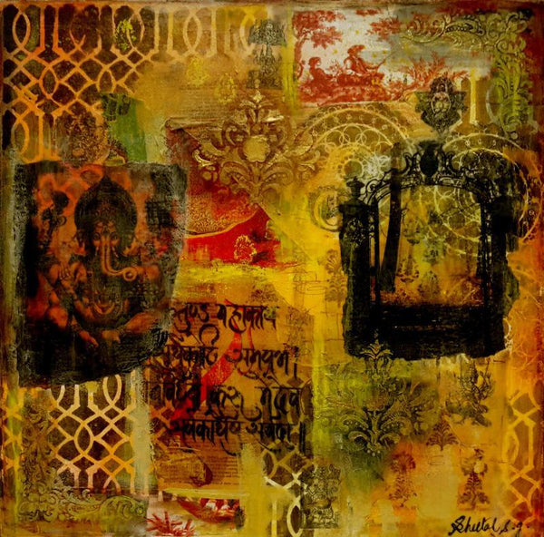 Religious mixed media titled 'Gate To Ganesha', 24x24 inches, by artist Sheetal Singh on Canvas