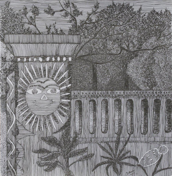 Nature ink artcontent titled 'Gatepost', 12x12 inches, by artist Padmaja Venket Ram on Paper