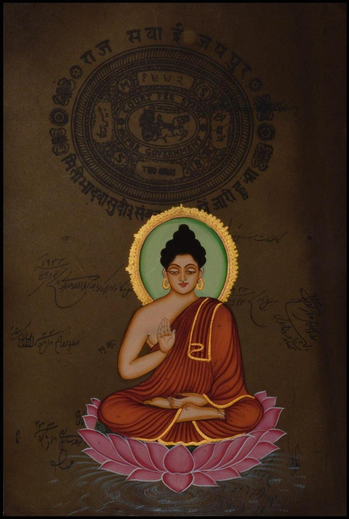 Religious miniature traditional art titled 'Gautam Buddha', 12x9 inches, by artist Unknown on Paper