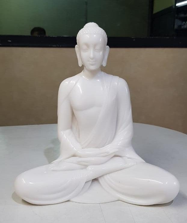 Religious sculpture titled 'Gautama Buddha 3', 9x7x5 inches, by artist Bhagwan Rampure on Polystone, Marble