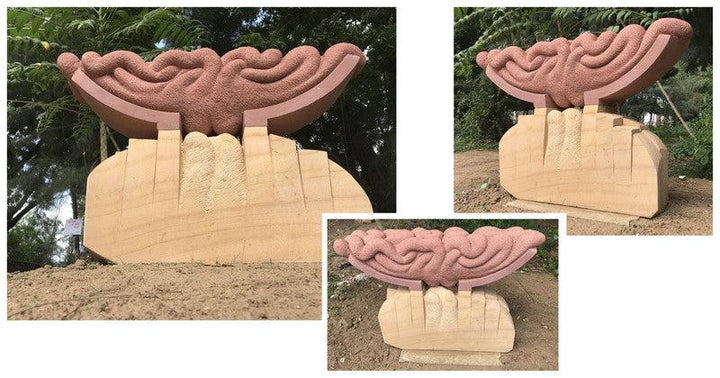 Abstract sculpture titled 'Genetic Roots', 42x30x12 inches, by artist Pardeep Kamiya on Yellow,Red Sandstone