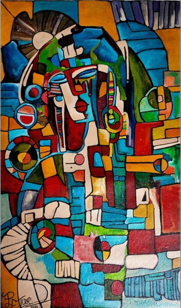 Figurative acrylic painting titled 'Geo Art', 20x12 inches, by artist Paresh More on Canvas