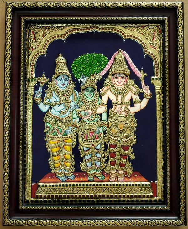 Religious tanjore traditional art titled 'Girija Kalyanam Tanjore Painting', 15x12 inches, by artist VANI VIJAY on Plywood