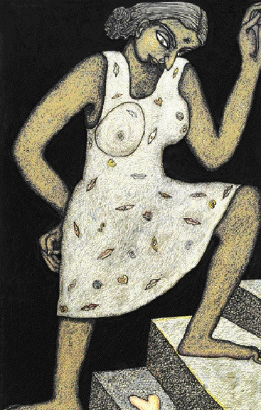 Figurative serigraphs painting titled 'Girl', 30x22 inch, by artist Jogen Chowdhury on Paper