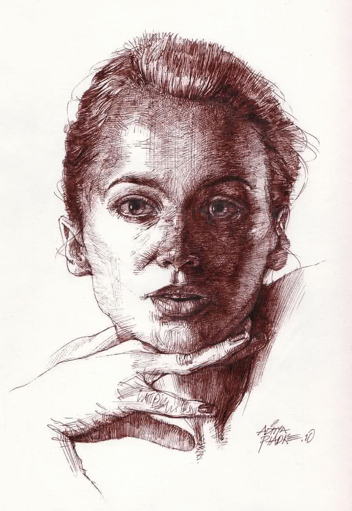 Figurative pencil drawing titled 'Girl Head', 8x12 inches, by artist Aditya Phadke on Paper